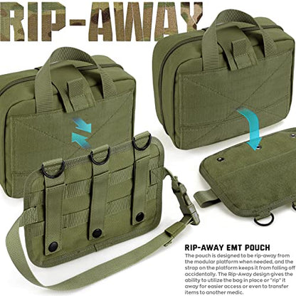 LIVANS Tactical Molle Medical Pouch - Upgraded Size, Large Capacity IFAK Pouch with Detachable Quick Release and Headrest Mount, Includes Flag and Cross Patch - color: Army Green