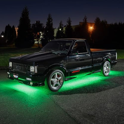 LEDGlow 6pc Green Flexible Truck Slimline LED Underbody Underglow Accent Neon Lighting Kit - 4 Unique Patterns - Water Resistant, Low Profile Tubes - Includes Control Box & Remote