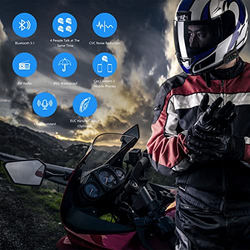 EJEAS V4 Plus Helmet Communication System, Motorcycle Bluetooth V5.1 Headset 1500m Helmet Intercom with Noise Reduction/3D Sound/FM Radio/Hands-Free, Ideal for 2 to 4 Riders Group Talking (2PCS) - size: V4-2