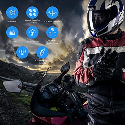 EJEAS V4 Plus Helmet Communication System, Motorcycle Bluetooth V5.1 Headset 1500m Helmet Intercom with Noise Reduction/3D Sound/FM Radio/Hands-Free, Ideal for 2 to 4 Riders Group Talking (2PCS) - size: V4-2