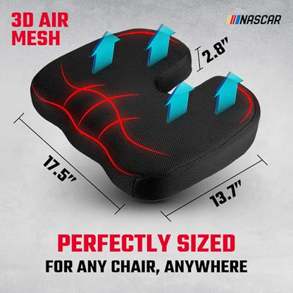 NASCAR Doctor Recommended Memory Foam Seat Cushion for Office Chairs & Car - Ergonomic U-Shape with Memory Foam for Tailbone, Sciatica, & Back Pain Relief, Breathable Mesh w/Non-Slip Bottom (Black)