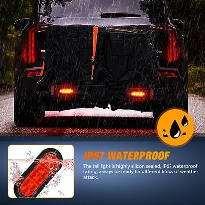 Nilight Hitch Cargo Carrier Light Kit 2PCS 6Inch Red Oval LED with Flush Mount Grommets Wire Harness Waterproof Stop Turn Signals Tail Lights for Luggage Bike Rack - color: 2Pcs 6" Trailer Lights and Wire Harness