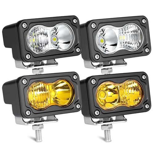 LED Pods, AKD Part 4Pcs 3" 80W CREE LED Pod Lights Spot Flood Combo Small Off Road Driving Lights Ditch Chase Light for Trucks Motorcycle UTV ATV SUV Dirt Bike - White & Yellow - color: White+Yellow