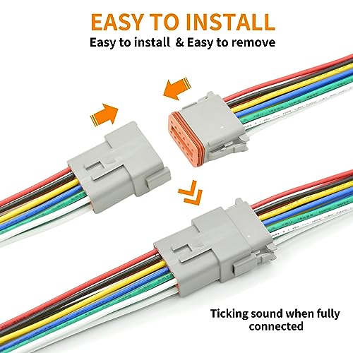 1 Set 12 Pin DT Deustch Waterproof Automotive Electrical Butt Connector with 16AWG -40℃-105℃ 600V Wires and Heat Shrink Tubes Connectors Kit for Car Truck Boat (F 12Pin Wiring 1Pair)
