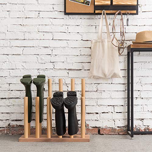 MyGift Natural Brown Wood Entryway Boot Rack Organizer Tall Boots Inverter Holder - Holds up to 6 Pairs - color: Natural Brown