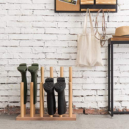 MyGift Natural Brown Wood Entryway Boot Rack Organizer Tall Boots Inverter Holder - Holds up to 6 Pairs - color: Natural Brown