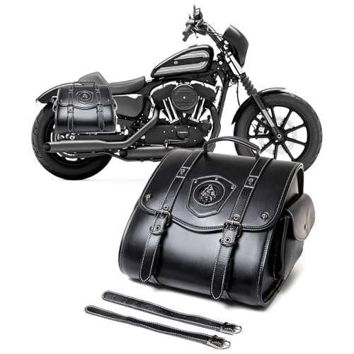 Rogierra 27.9L Motorcycle Tool Bag - Large Capacity Black PU Leather Sissybar Storage Bag, Waterproof Saddlebags with Metal Skull Pattern - style: Large Capacity,metal Skull Pattern