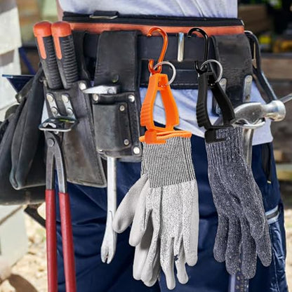 20 PCS Glove Clips for Work, Glove Holder Clips for Belt Loop, Work Safety Glove Keeper for Construction Workers (Black & Orange)