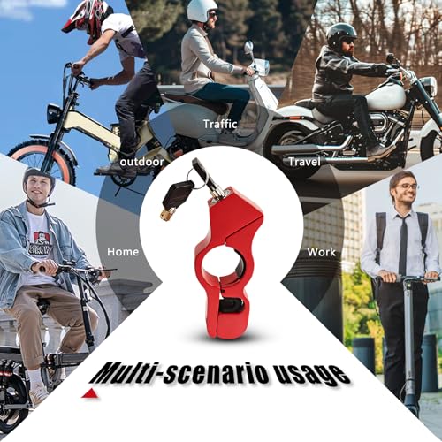 2PC Motorcycle Lock Set – Heavy Duty Anti-Theft Helmet & Brake Handlebar Locks, Universal Fit (<1.5″) for Motorcycles, Mopeds, Scooters, ATVs, Dirt Bikes, Street Bikes, Electric Scooters (Red)