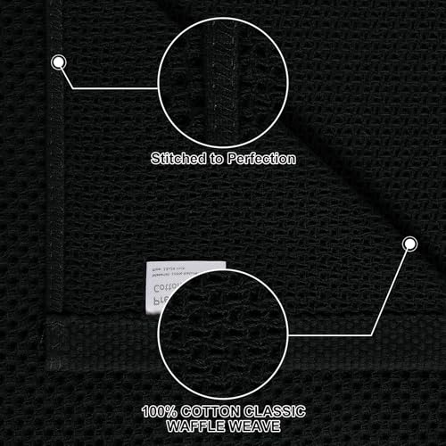 Homaxy 100% Cotton Kitchen Towels and Dishcloths Set, 12 x 12 Inches and 13 x 28 Inches, Set of 16 Bulk Kitchen Towels Set, Ultra Soft Absorbent Dish Cloths for Washing Dishes, Black - color: Black, style: 16-Piece Set