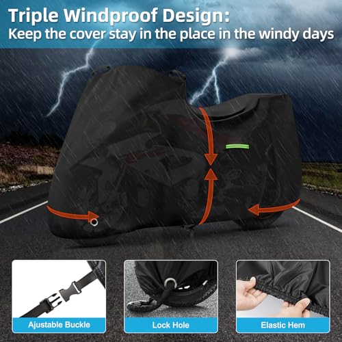 Motorcycle Cover Waterproof for BMW R1250 RS/R1300 RS/S1000 RR/F900 XR, Heavy Duty Outdoor Sun Rain Snow UV Dust All Weather Protection Motorbike Cover with Soft Cotton Lining & Lock Hole - size: R1250RS Sport