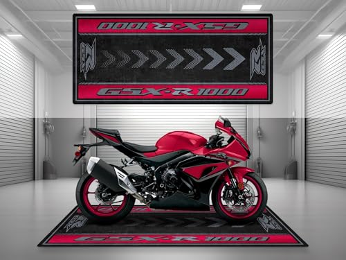 MPM Motorcycle Mat for GSX R1000 Washable Non-Slip Oil & Water Resistant Parking Pitmat for Garage, Showroom, Wor | Candy Daring Red - Glass Sparkle Black - Size 1: 86.6 x 39.4/220 x 100 cm - color: Candy Daring Red - Glass Sparkle Black, size: 3'3" x 7'3