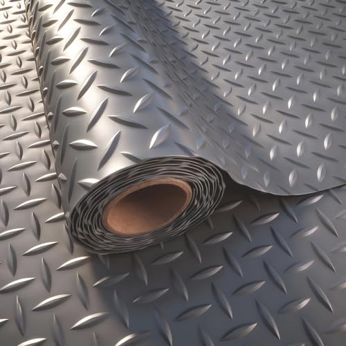 StellarStar 4x20 FT Garage Floor Mat, 2.8mm Thickened PVC Diamond Plate Garage Mat with 20PCS Tapes, Rubber Flooring Rolls for Under Car, Non-Slip Rubber Motorcycle Mat for Golf Cart, Trailer, Gray - color: Gray, size: 4x20 FT