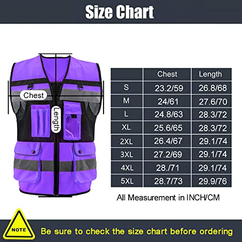 Safety Vest High Visibility Reflective Construction Vest for Men Women - color: Purple, size: Small