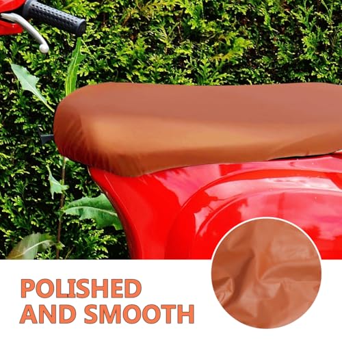 POPETPOP Motorcycle Seat Cover, Brown PU Leather Waterproof Universal Fit | Waterproof and heat-resistant, instantly hides scratches, ideal for daily scooter commutes, 1 brown elastic PU leather cover