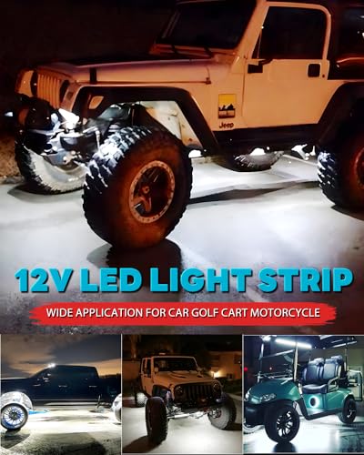 12V Led Light Strip Connectable 24Inch White Led Strip Lights for Car Golf Cart Motorcycle Boat Truck Cabinet Waterproof Led Light Strip,4Pack - color: White Led Strip