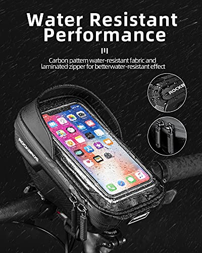 ROCKBROS Bike Phone Mount Bag Bike Front Frame Handlebar Bag Waterproof Bike Phone Holder Case Bicycle Accessories Pouch Sensitive Touch Screen Compatible with iPhone Below 6.5" - color: black 2
