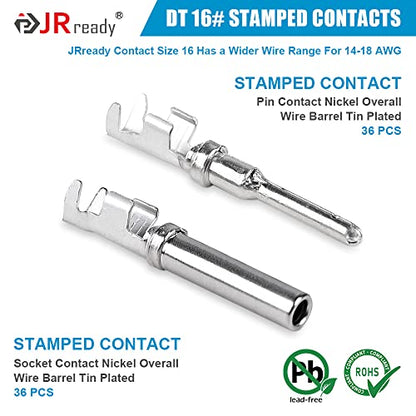 JRready ST6327-402 Deutsch DT Connector 4 Pin 8 Sets, Size 16 Stamped Contacts 14-18AWG, Waterproof Sealed Connectors for Lights, Fans, Pumps, Trucks, Off-Road, Marine, Motorcycle - size: 4-Pin (8 Pairs)