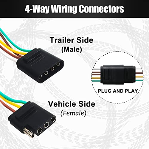 Gonice 29Ft 4 Pin Trailer Wiring Harness Extension Kit, 4-Way Flat Plug, 5-Wire Male & 4-Wire Female Connector With 18 Gauge White Ground - size: 29FT