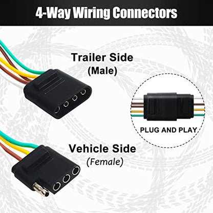 Gonice 29Ft 4 Pin Trailer Wiring Harness Extension Kit, 4-Way Flat Plug, 5-Wire Male & 4-Wire Female Connector With 18 Gauge White Ground - size: 29FT