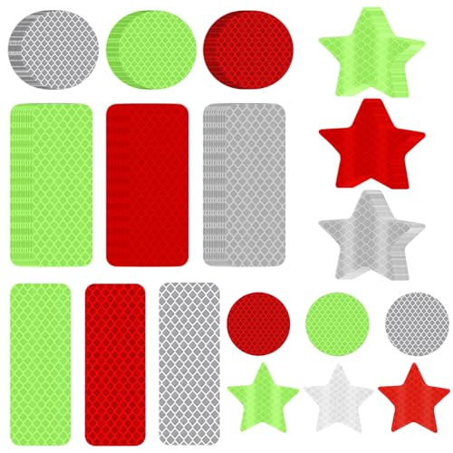 90 Pcs Safety Reflective Stickers, Warning Reflective Stickers, Waterproof Reflective Tape Stickers Night Visibility Adhesive Car Reflector Sticker for Motorcycle Bicycle Vehicle (3 colors,3 shapes)