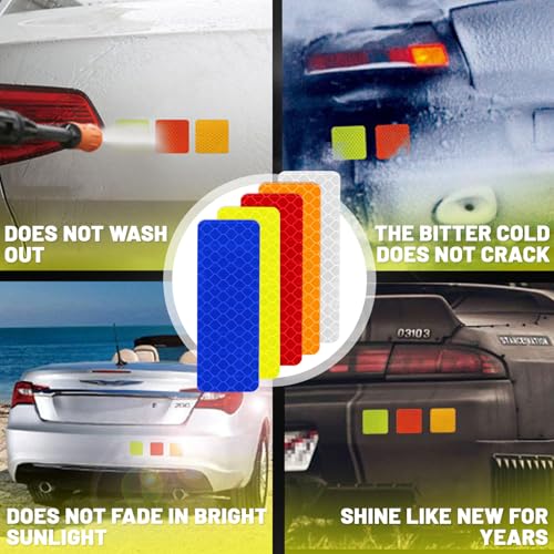 150PCS Safety Reflective Stickers, Waterproof Reflective Tape for Car Bike Motorcycle Reflectors for Mailbox Post, Golf Cart and Trailer Helmet, 3.15 x 1.18 Inch