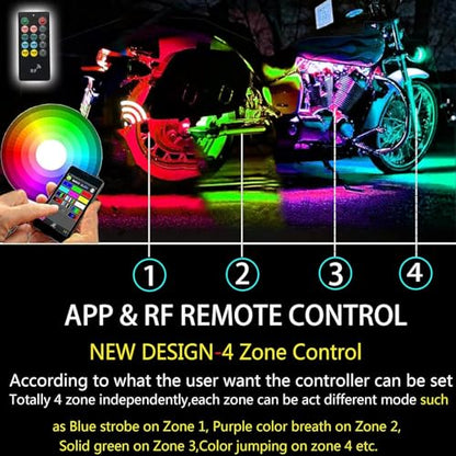 RGB LED Controller with APP & RF Remote Control, Multi-Zone Motorcycle LED Accent Strip Lights, Rock Lights with Brake & Courtesy Function, 12 DIY Modes, Music Sync, DC 12V - size: 14 Key RF Remote APP Controller