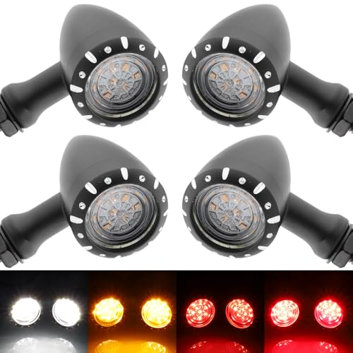 TSUNG 4PCS Motorcycle Bullet LED Front Rear Turn Signal Light SMD Blinker Indicator for Cruiser Chopper Bobber Cafe Racer Street Bike (SMD LED-4PCS Black) - color: CARVING-Black, size: 4PCS Front+Rear