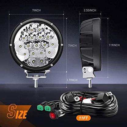 Nilight 2PCS 7Inch 85W LED Driving Light 10200LM IP68 Spot Flood Combo Round Built-in EMC Offroad Lights with 14AWG DT Connector Wiring Harness Kit for Truck ATV UTV SUV - color: 2Pcs 85W 7Inch LED Light Kit