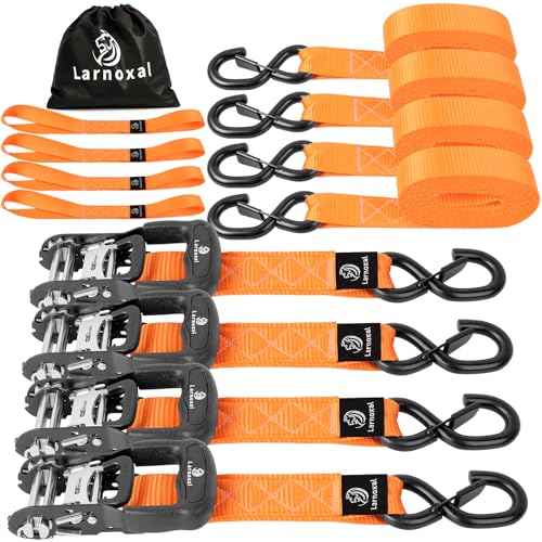 Ratchet Straps, 1.5 inch x 15 ft(4 Pack) Heavy Duty Tie Down Straps, Ratchet Tie Down Straps with Soft Loops-5,208 lbs (Orange) - color: Orange, size: 15 ft