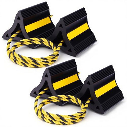 WORKPRO 4-Pack Rubber Wheel Chocks with Rope & 3 Reflective Strips, Heavy Duty Non-Slip Tire Stoppers for Cars, SUVs & Trailers, Rubber Wheel Wedges for Garage & Driveway