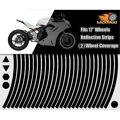 SlickMod - 17" Rim Size Motorcycle Reflective Wheel Stripes Kit - 2 Wheels/Rims Coverage Premium Stickers Pack - High Visibility (1. Black) - color: 1. Black