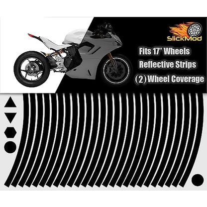SlickMod - 17" Rim Size Motorcycle Reflective Wheel Stripes Kit - 2 Wheels/Rims Coverage Premium Stickers Pack - High Visibility (1. Black) - color: 1. Black