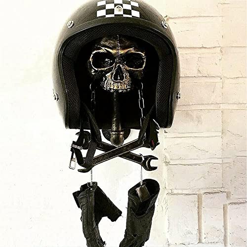 Personalized Cool Wall Mount Motorcycle Skull Helmet Holder, Skull with Beard-Helmet Rack,Removable Resin Crafts Motorcycle Helmet, Hanger for Coats, Bike,Baseballs and Rugby Helmet Caps, - color: C
