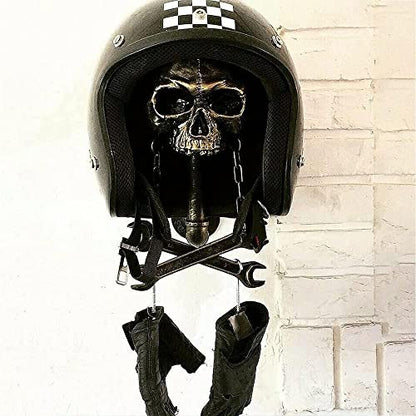 Personalized Cool Wall Mount Motorcycle Skull Helmet Holder, Skull with Beard-Helmet Rack,Removable Resin Crafts Motorcycle Helmet, Hanger for Coats, Bike,Baseballs and Rugby Helmet Caps, - color: C