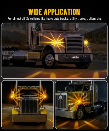 Partsam 1x Glass Watermelon Light Single-Face Amber LED Turn Signal Marker Light, Zinc Alloy Housing Amber Lens Post Mount for Peterbilt Freightliner Semi Truck Trailer, 12V - color: AmberLensAmberLights