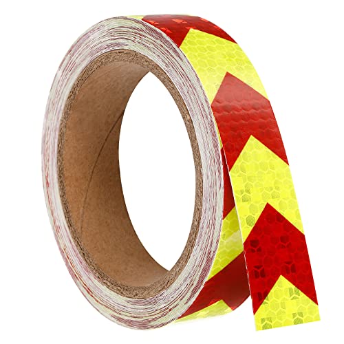 PATIKIL Reflective Tape, 1 Roll 30 Ft x 1-inch Waterproof Adhesive High Visibility Caution Warning Safety Tape Reflector for Trucks Trailers Cars, Arrow Fluorescence Yellow Red - color: Fluorescence Yellow Red, size: 30 ft x 1-inch