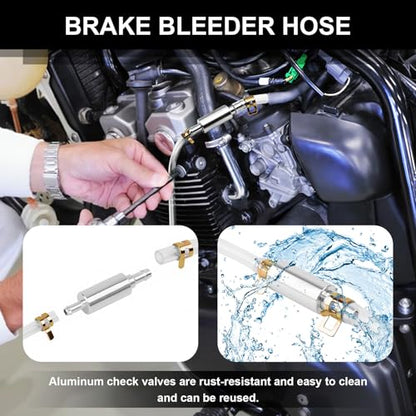 2PCS Brake Bleeder Hose, One Way Check Valve Tube Bleeding Tool Kit for Car Motorcyle Clutch, Motorcycle Brake Bleeder Kit with Nozzle Cap & Clamp, Car Clutch Fluid Replacement Hose