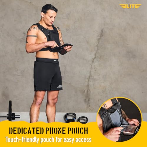 Elite Sports Running Vest w/Phone Holder, Gun Holster for Men/Women, Reflective Lightweight Chest Pack w/Touch Friendly Phone Sleeve, Camera Pocket - Chest Rig for Hiking, Trail, Marathon, Camping - size: Medium