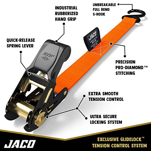 JACO Ratchet Tie Down Straps - 1 inch x 15 ft (Pack of 4) | 1,823 lbs (Orange) - color: Orange