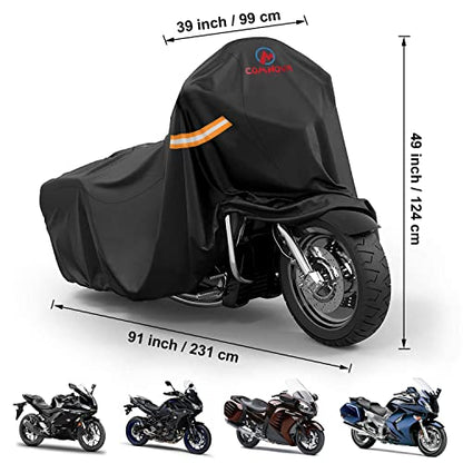 Comnova Motorcycle Cover 91 Inch - 600D Outdoor Moped Cover with Lock Hole Universal Fit, Heavy Duty & Waterproof Motor Cycle Protection for Harley, Honda, Kawasaki, Fit Up to 91" Motorcycles - size: Premium - 91 Inch