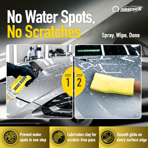 Nanoskin QUICK SHINE Quick Detail Spray 5 Gallons - Waterless Detailer Spray for Car Detailing | Deep Gloss Car Wax Booster & Clay Lubricant | Removes Dust, Smudges, Fingerprints & Other Contaminants, Yellow, 640.00 Fl Oz (Pack of 1) - size: 640 Fl Oz (Pa