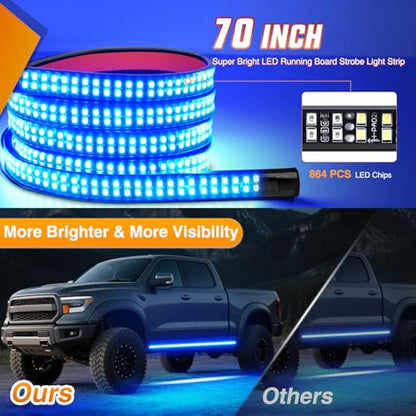 Nilight 2PCS 70 Inch Emergency Strobe Light Strip with Controller 864 LED Blue Running Board Lights Flexible Side Flashing Warning Caution Safety Waterproof for Truck Construction Pickup - color: Blue, size: Running Board Strobes w/Controller