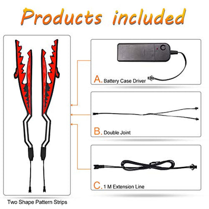 Motorcycle Flash Light Strip for Night Riding, Shark Shape EL Signal Wire Light for Motorcycle Red