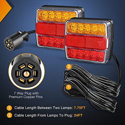 Nilight Magnetic LED Trailer Towing Light Kit 24ft Cable with 7 Pin Plug Tail Stop Amber Turn Signal License Plate Lights on 12V RV Pickup Trucks Marine Boats (5 Wire System) - color: Magnetic Trailer Lights 7 Pin
