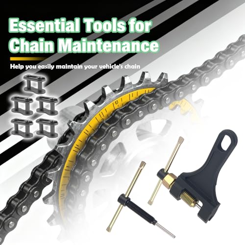 Motorcycle Chain Breaker with 420 Chain Master Link,Motorcycle Chains Tool Kit with Breaker Thimble,Professional Chains Removal Tool Kit for 530 525 520 428 420 415 410 - color: 1*Chain Breaker + 1*Replacement Pin + 5* 420 Chain