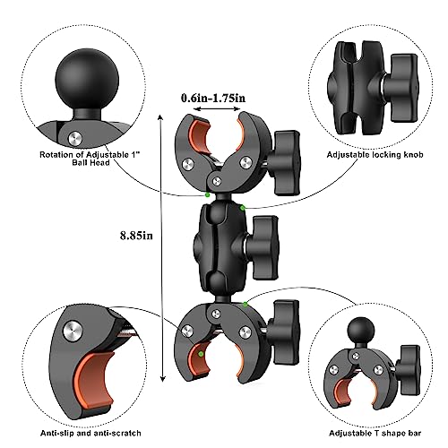 Motorcycle Camera Mount for Insta360, Bike Handlebar Clamp Mount with Invisible Selfie Stick, Anti-Vibration & No Collapse Stable Mount for Insta360 X5 X4 X3 ONE RS, GoPro MAX 2, DJI OSMO 360