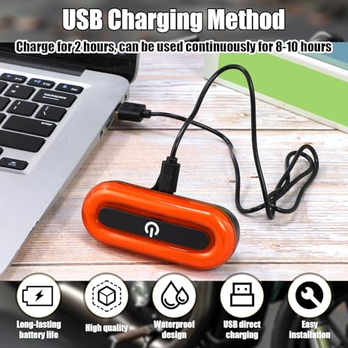 Tujoe 2 Set Motorcycle Bike LED Red Rear Helmet Light Rechargeable Bicycle Safety Warning Helmet Tail Lights with USB Chargeable Cable, Safety Warning Night Lamp for Night Riding - style: 4 Lighting Modes