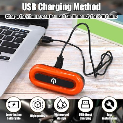Tujoe 2 Set Motorcycle Bike LED Red Rear Helmet Light Rechargeable Bicycle Safety Warning Helmet Tail Lights with USB Chargeable Cable, Safety Warning Night Lamp for Night Riding - style: 4 Lighting Modes