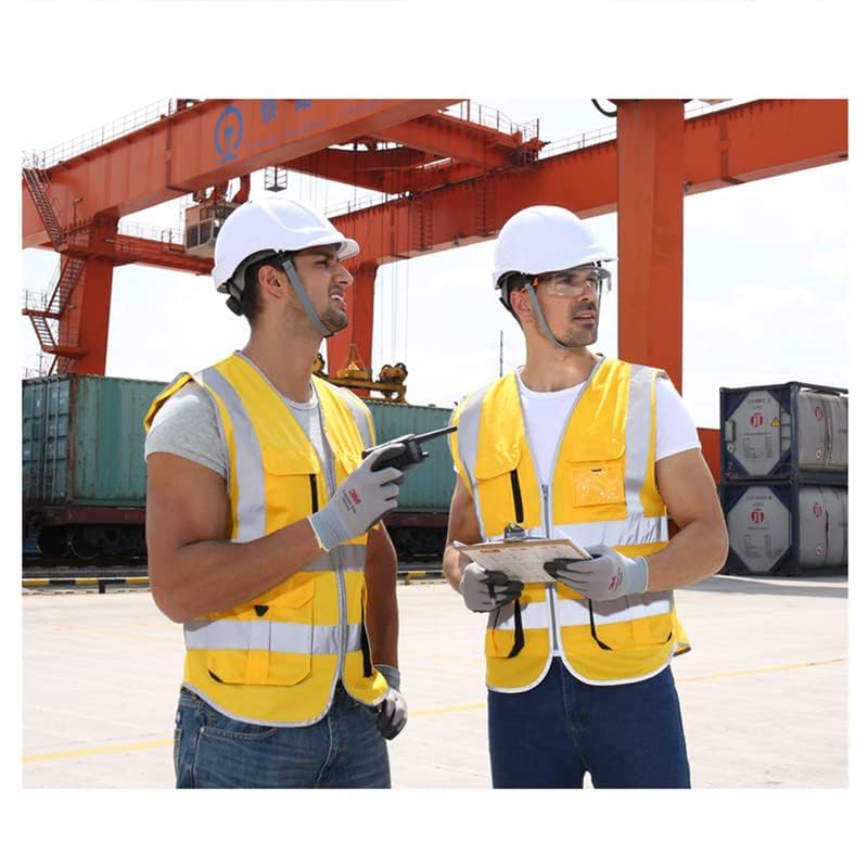 High visibility reflective safety vest multi pockets Hi-vis vest workwear safety waistcoat with reflective strips - color: Gold, size: 3X-Large